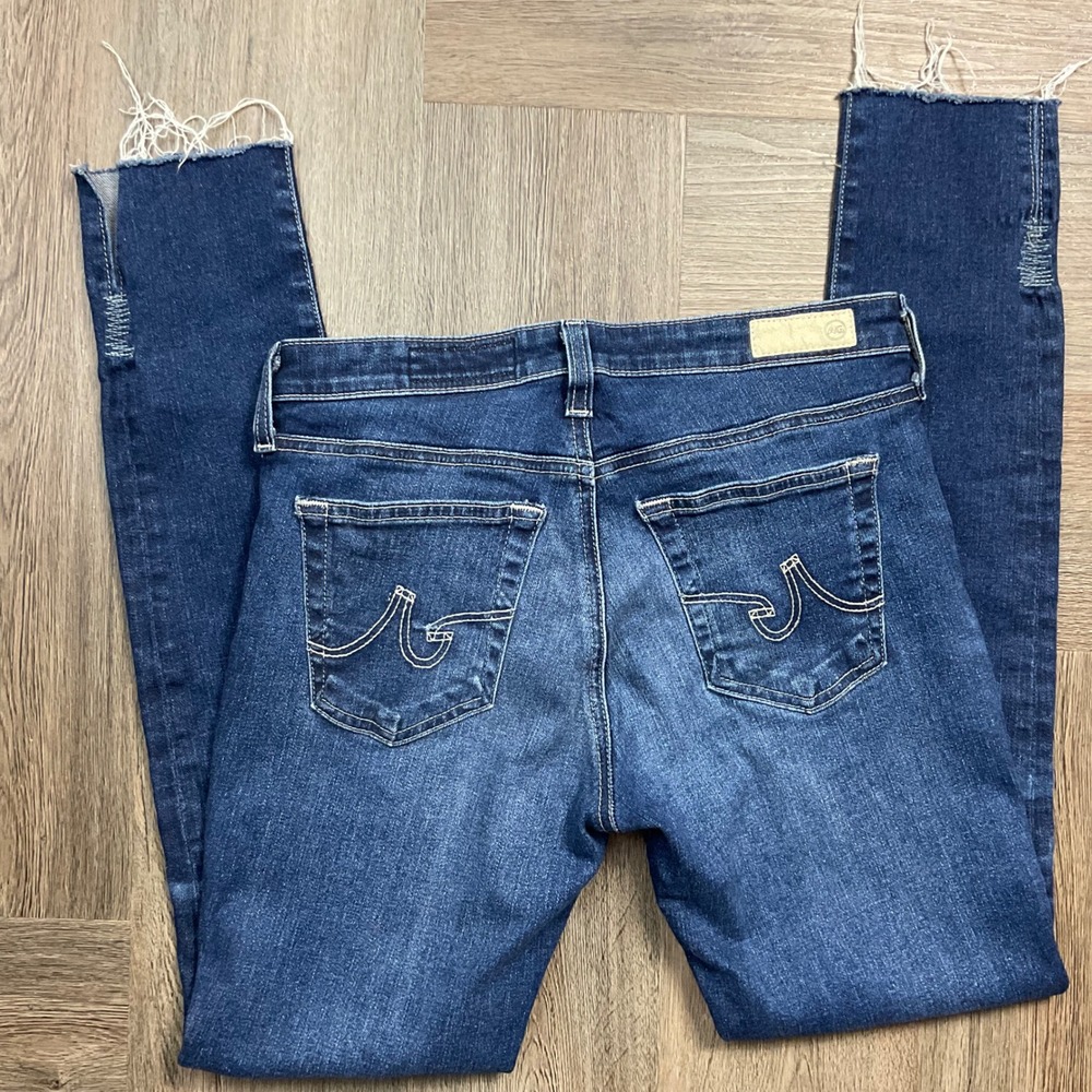 AG Adriano Goldschmied Skinny Ankle Jeans Womens 26 Blue Dark Wash Raw Hem Slit - Picture 2 of 10